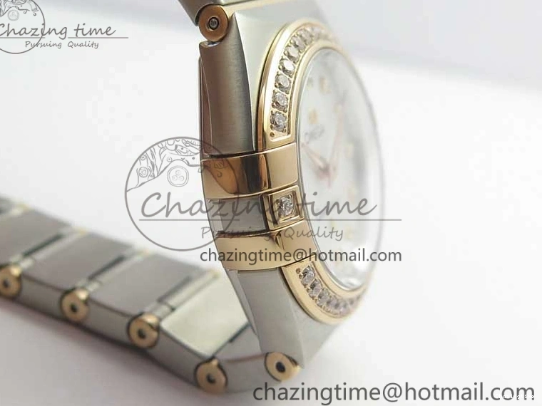 0212 NewStyle Constellation Ladies 27mm ZF 1:1 Best Edition SS RG White MOP Dial Diamonds Bezel & Markers on SS RG Bracelet ETA Quartz 7943